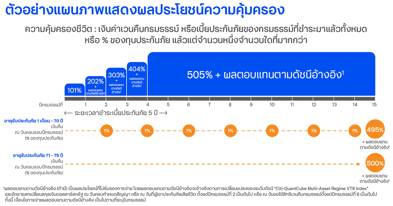 ประกันชีวิต ทีทีบี ยูเอส มัลติ-แอสเซต อินเด็กซ์ พรินซิเพิล โพรเทค 15/5 กราฟแสดงผลประโยชน์