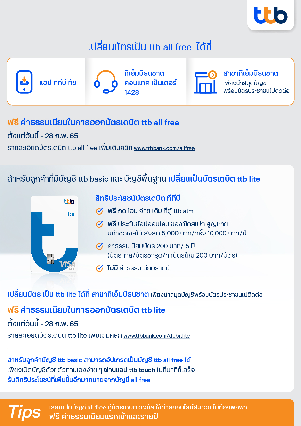 บัตรเดบิตธนชาตมาสเตอร์การ์ด 
จะไม่สามารถใช้งานได้ เปลี่ยนเป็นบัตรเดบิต ttb
ฟรี ไม่มีค่าธรรมเนียม