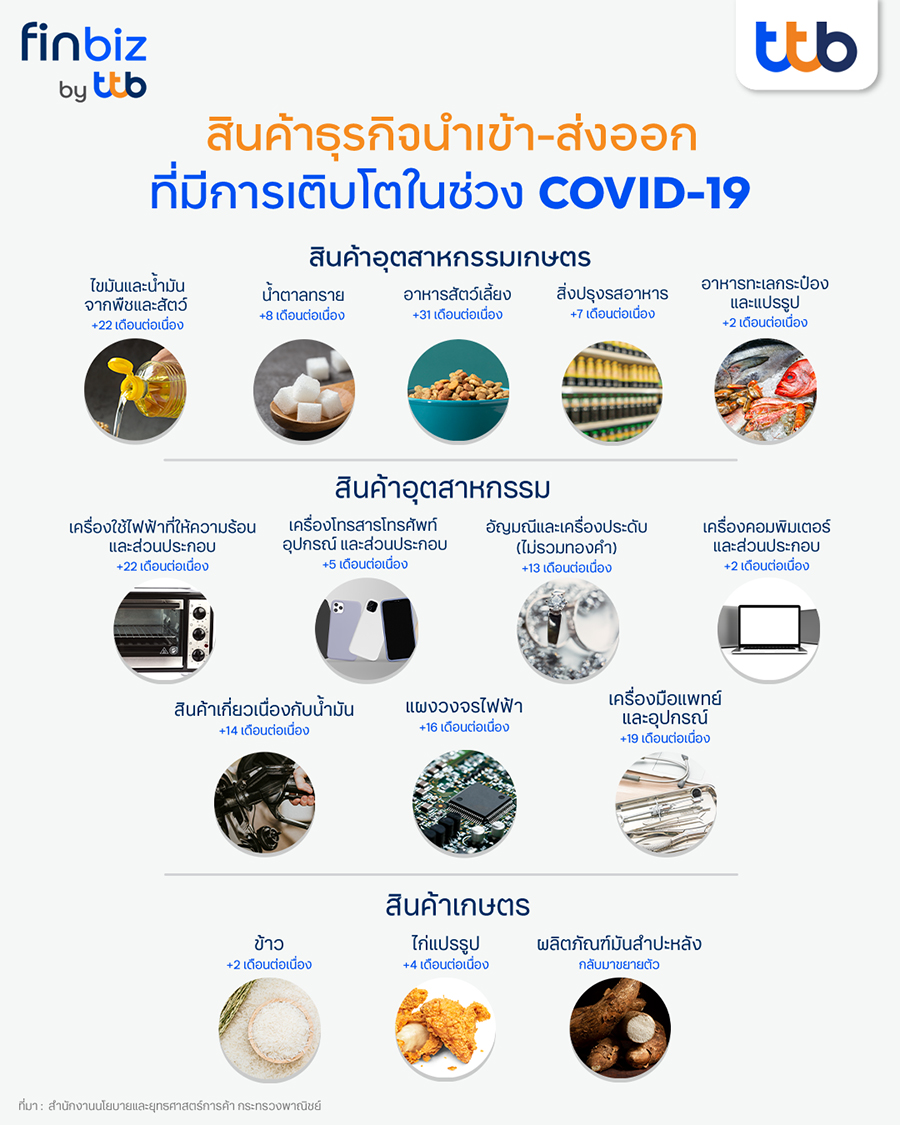 สินค้านำเข้าส่งออกที่มีการเติบโตช่วง COVID-19