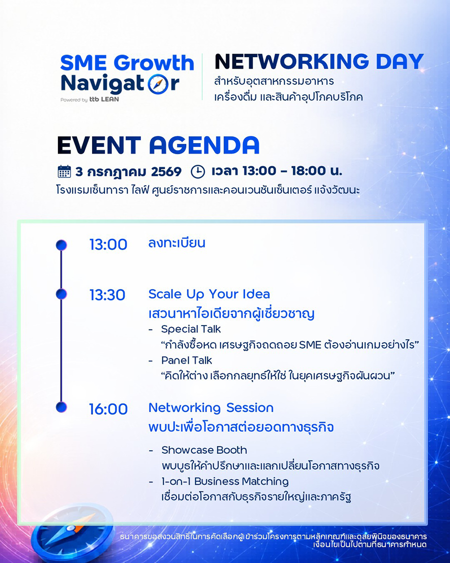 ร่วมยกระดับธุรกิจ SME ให้มีโอกาสเติบโต ฝ่าวิกฤตไปด้วยกัน ในโครงการ SME Growth Navigator powered by ttb LEAN