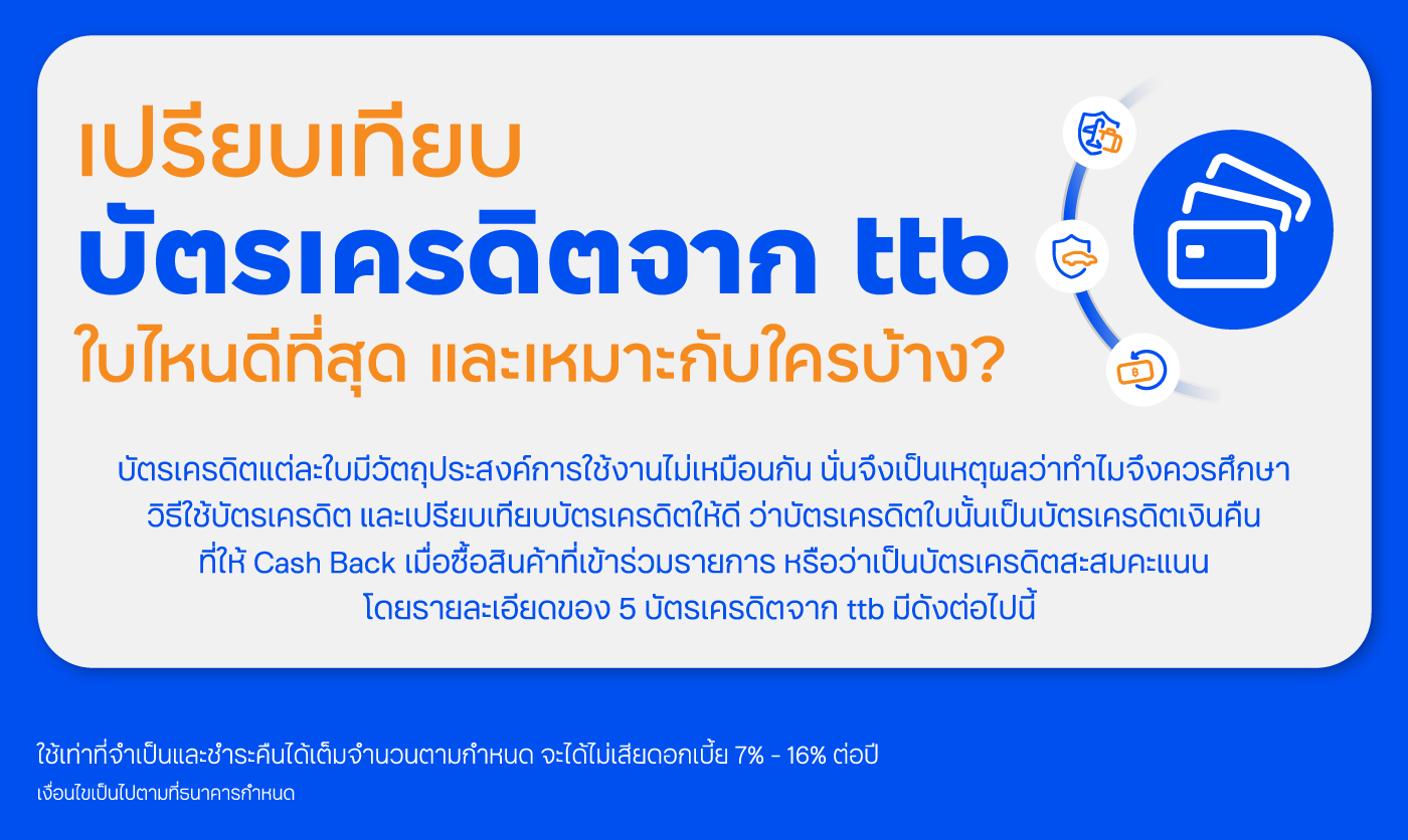 เปรียบเทียบบัตรเครดิต ttb ใบไหนดีที่สุดและเหมาะกับใครบ้าง