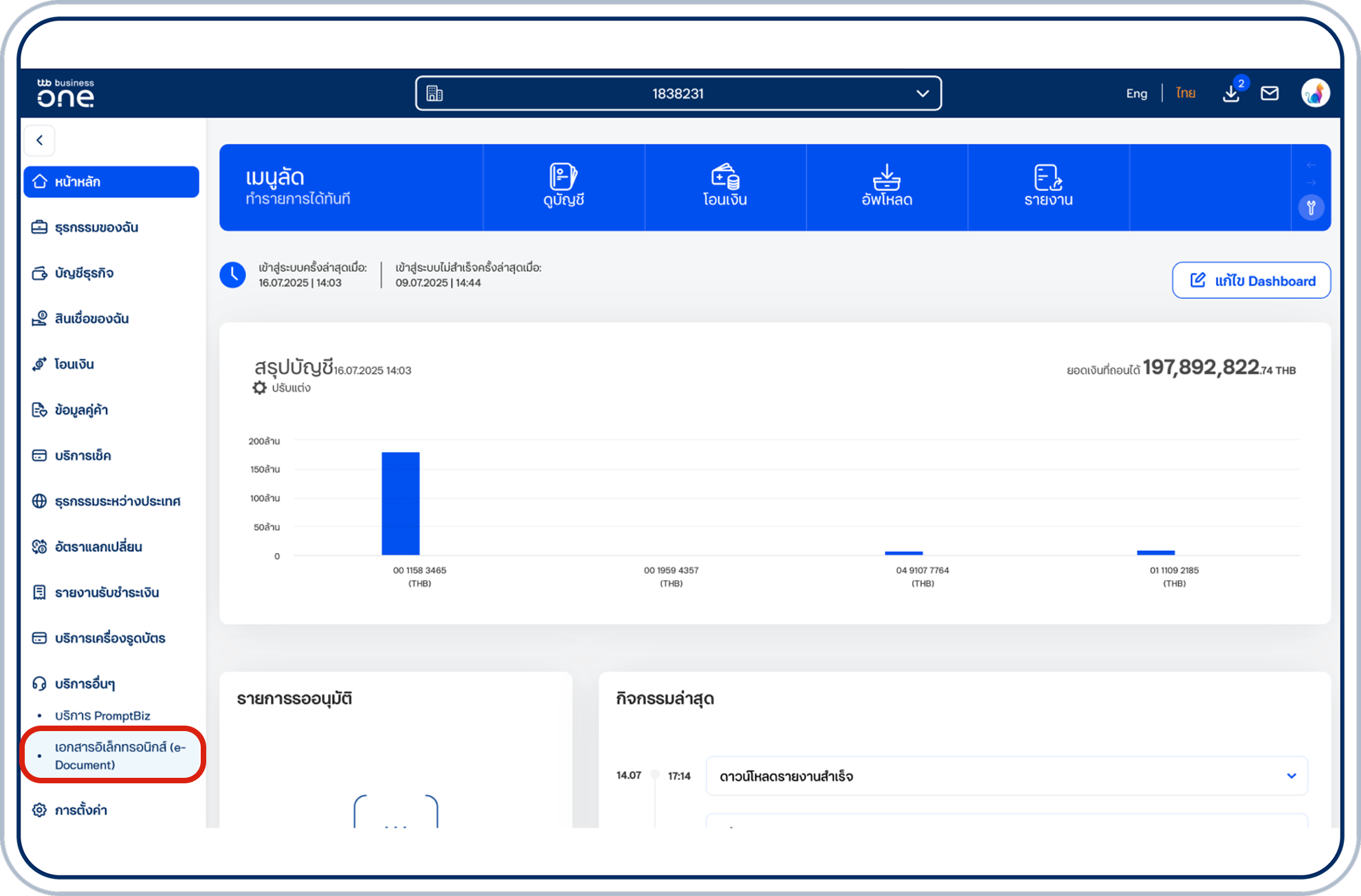 เลือกเมนู “บริการอื่นๆ” ที่แถบด้านซ้าย แล้วเลือก “เอกสารอิเล็กทรอนิกส์ (e-document)ิ”
