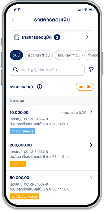 หลังจากถอนเงินไม่ใช้บัตร แล้ว สามารถดูรายการถอน เงินที่เคยสร้างไว้พร้อมสถานะของแต่ละรายการได้ที่ “รายการล่าสุด”สามารถเลือกที่รายการเพื่อดูรายละเอียดเพิ่มเติมได้