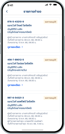 เข้าสู่หน้ารายการคำขอ โดยสามารถกดที่แต่ละรายการ เพื่อดูรายละเอียดได้