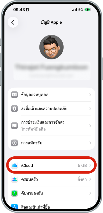 เลือกเมนู “iCloud”