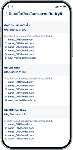 แสดงอีเมลที่สมัครรับรายการ เดินบัญชี