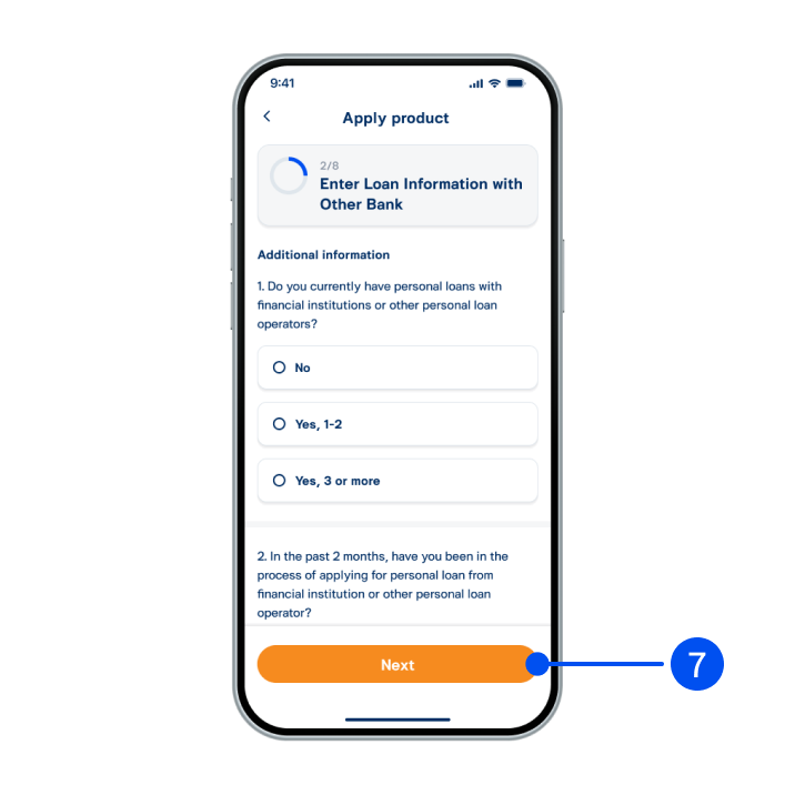 7. Enter loan information with other banks, then select&nbsp;Next.