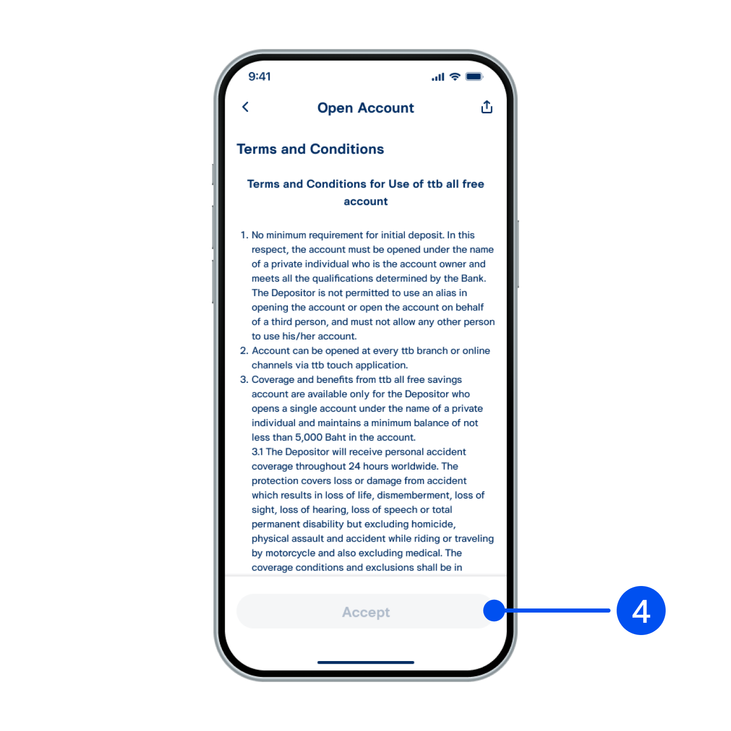 Read terms and conditions, then select 