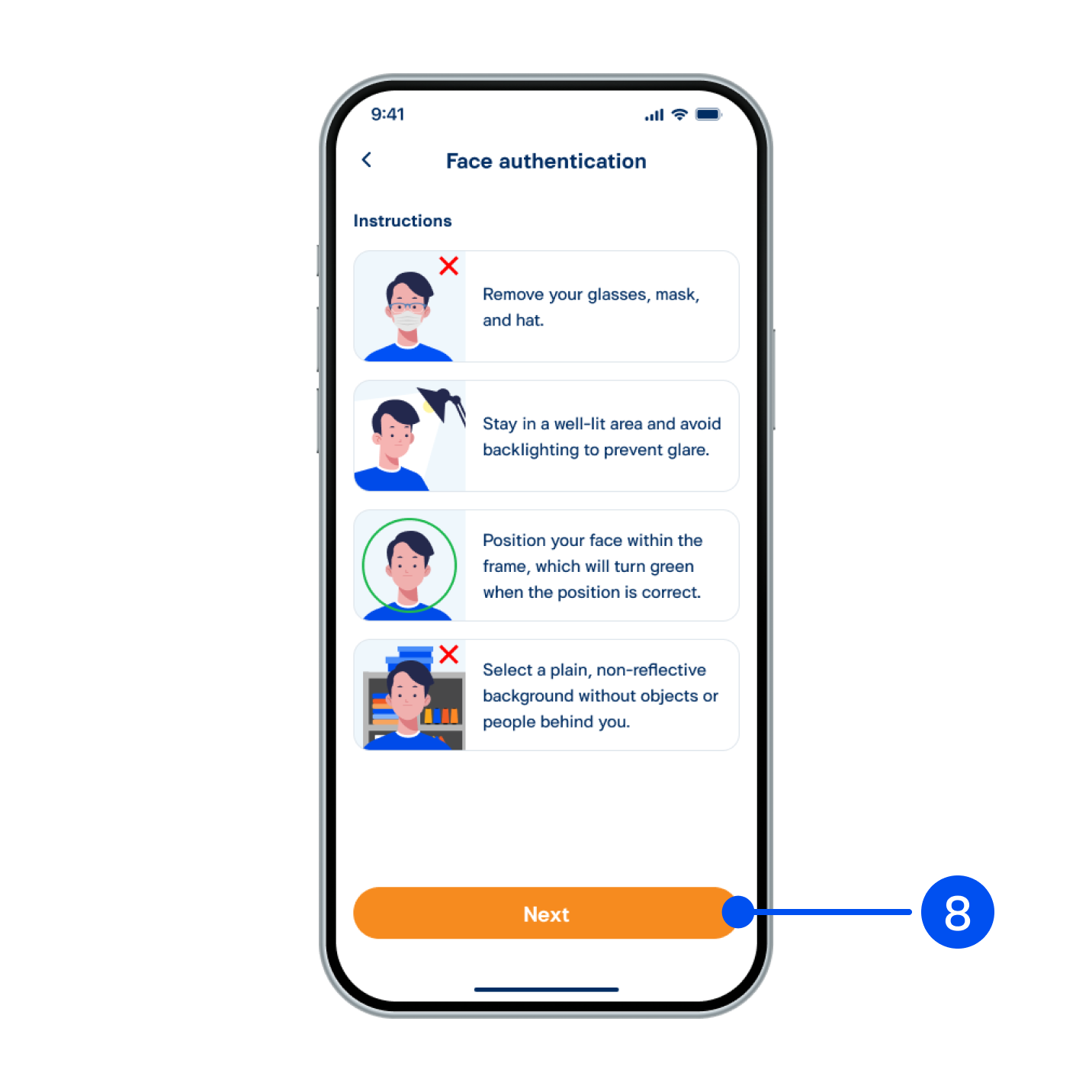 Read the face authentication instructions, then select 
