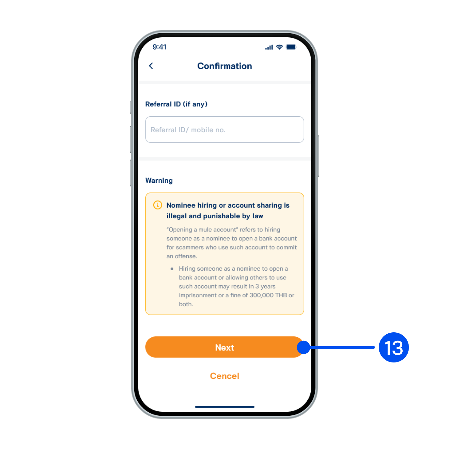 Review your account and deposit details, then tap “Next”