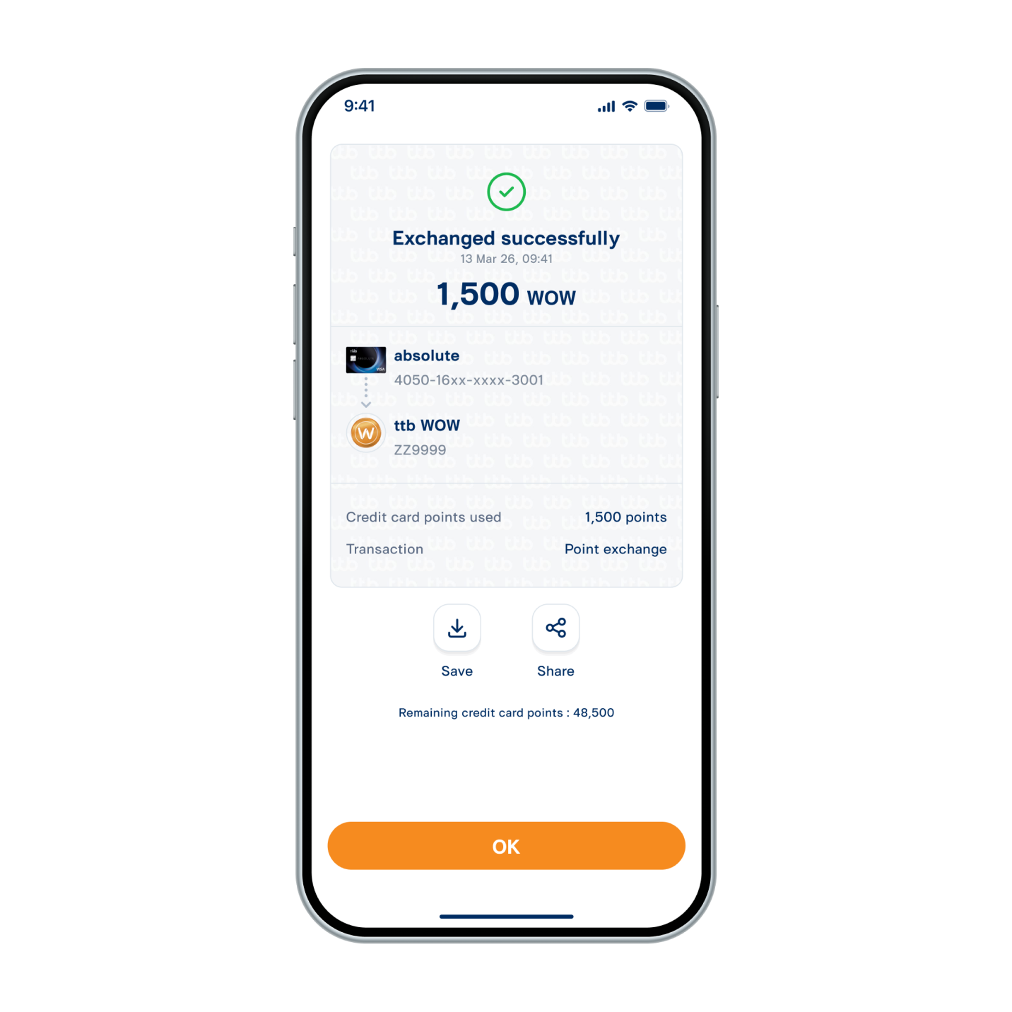 9. Credit card points have been exchanged to WOW successfully.
