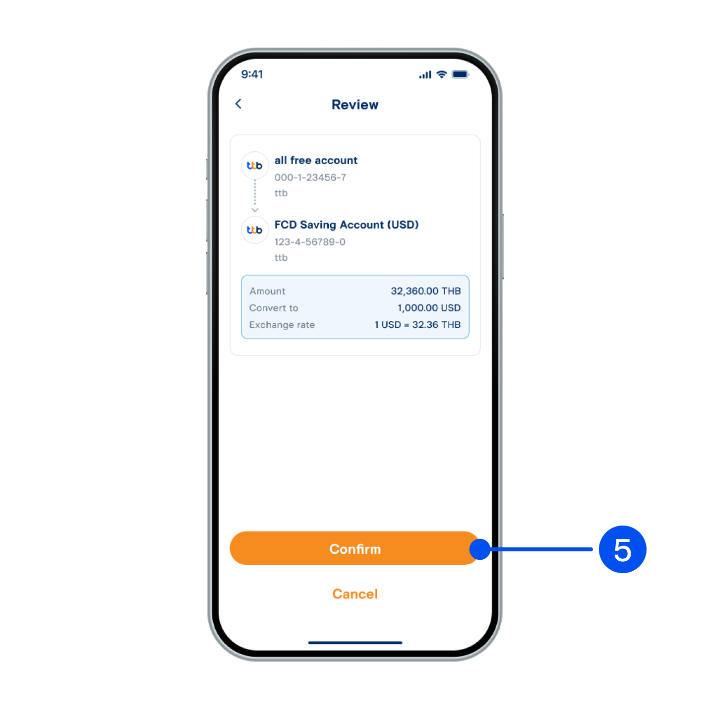 5. Review exchange details, then select “Confirm”.