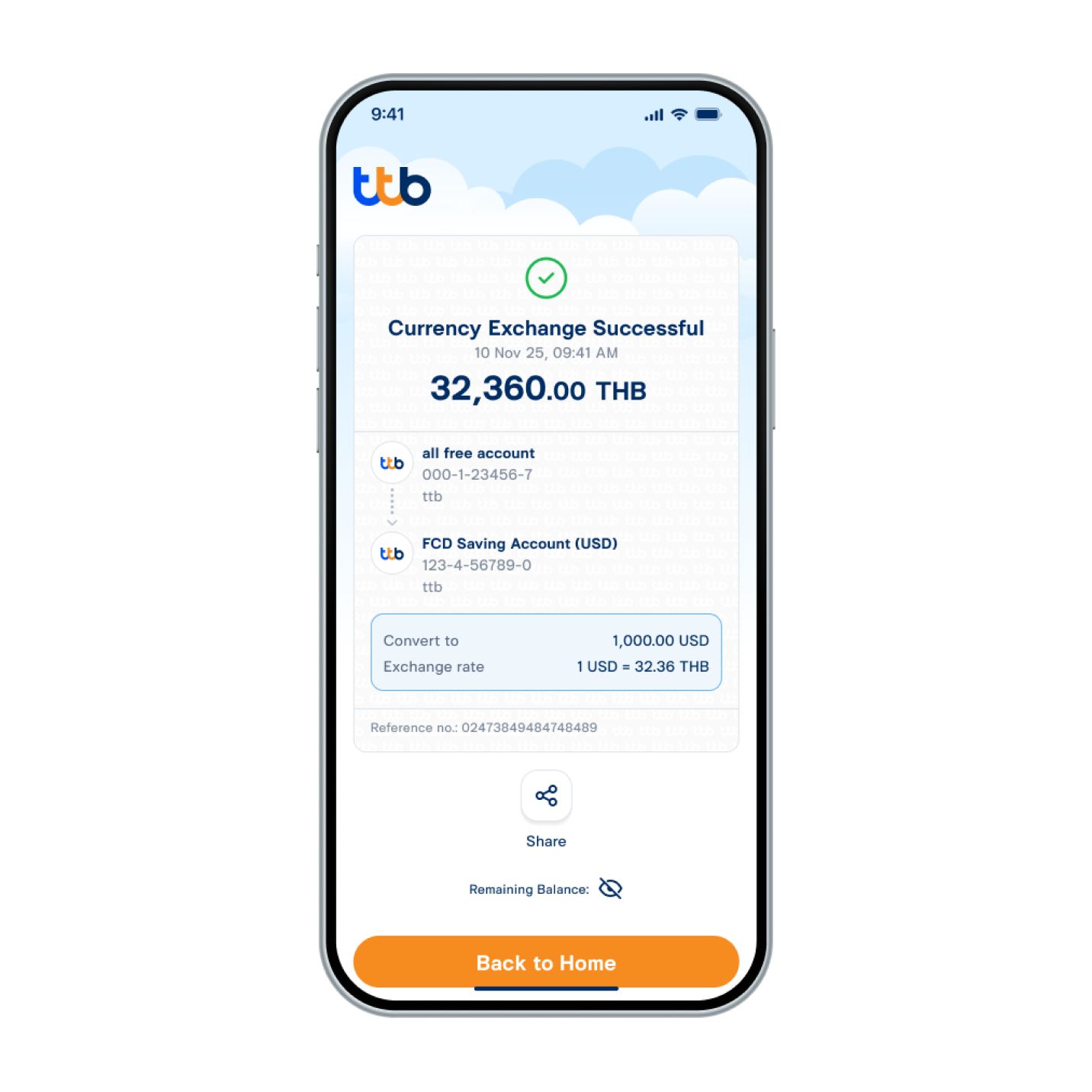 7. Exchanged currency successfully.