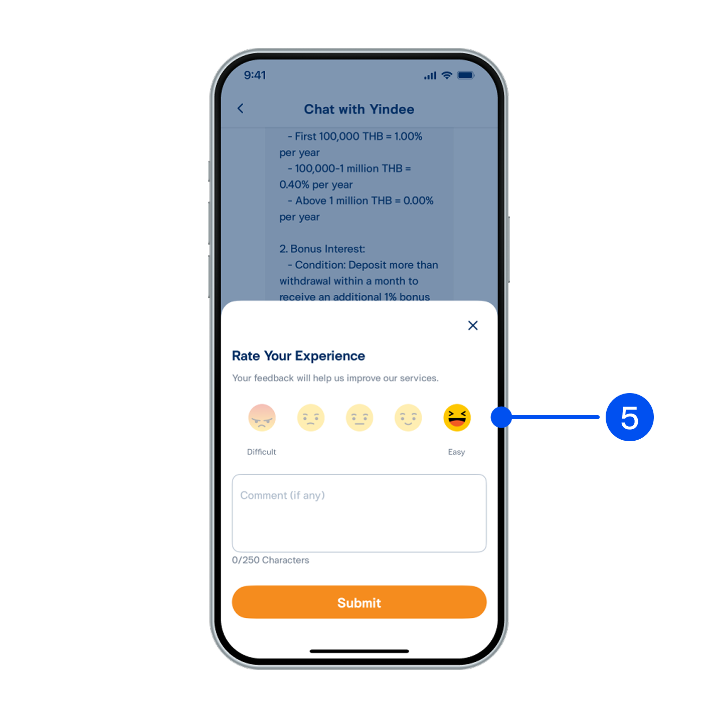 5. Once answered, select I've received a complete answer to end the conversation and rate your satisfaction with Yindee.