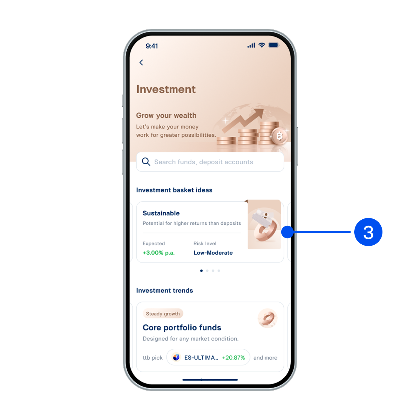 Swipe card to the left, then select your preferred investment idea.