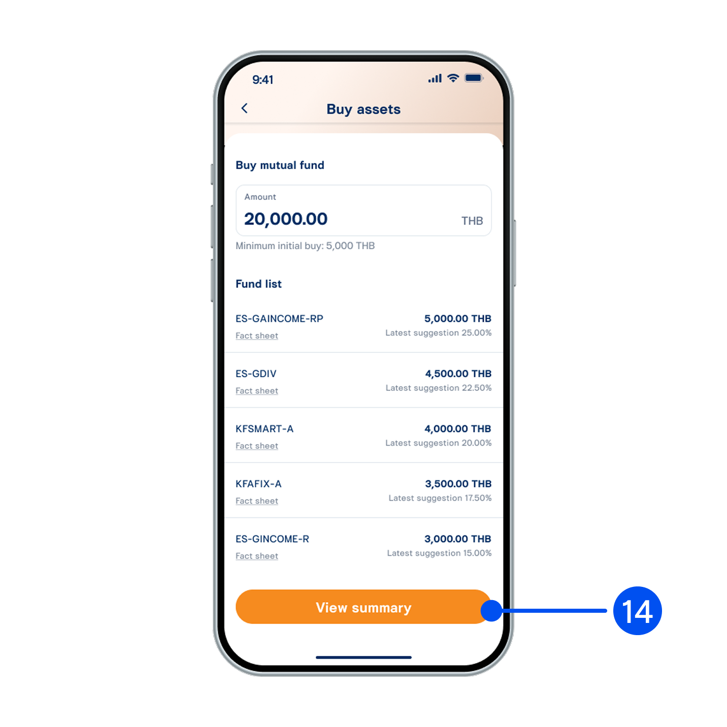 Enter your investment amount, then select “View summary”.