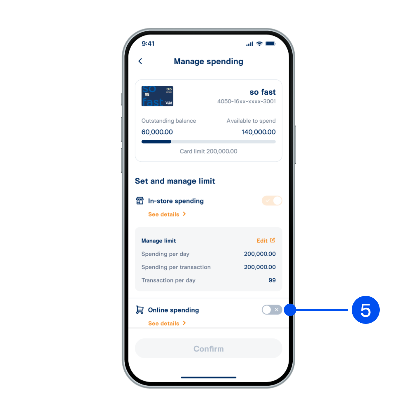 5. Select the transaction to enable.