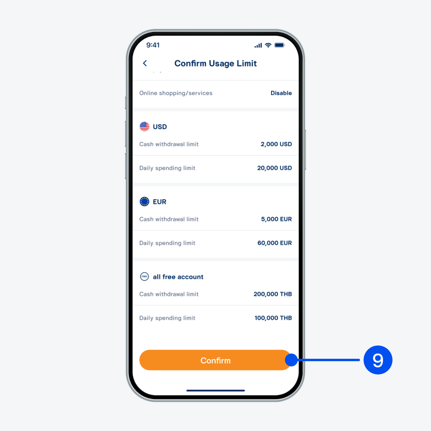 Review your settings and spending limits, then select “Confirm”.