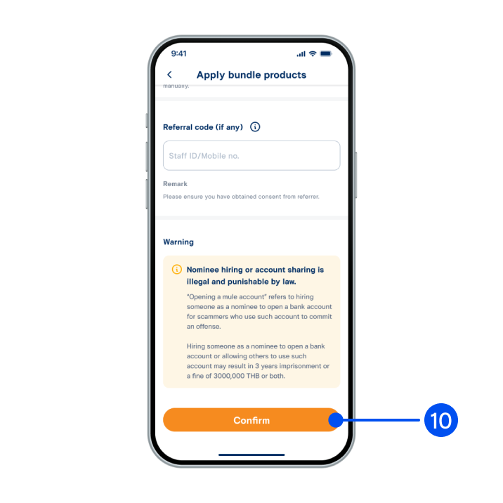 10. Review your account and card details, then select “Confirm”.