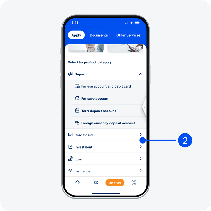 2. Select “Deposit”, then select “Foreign currency deposit account”.