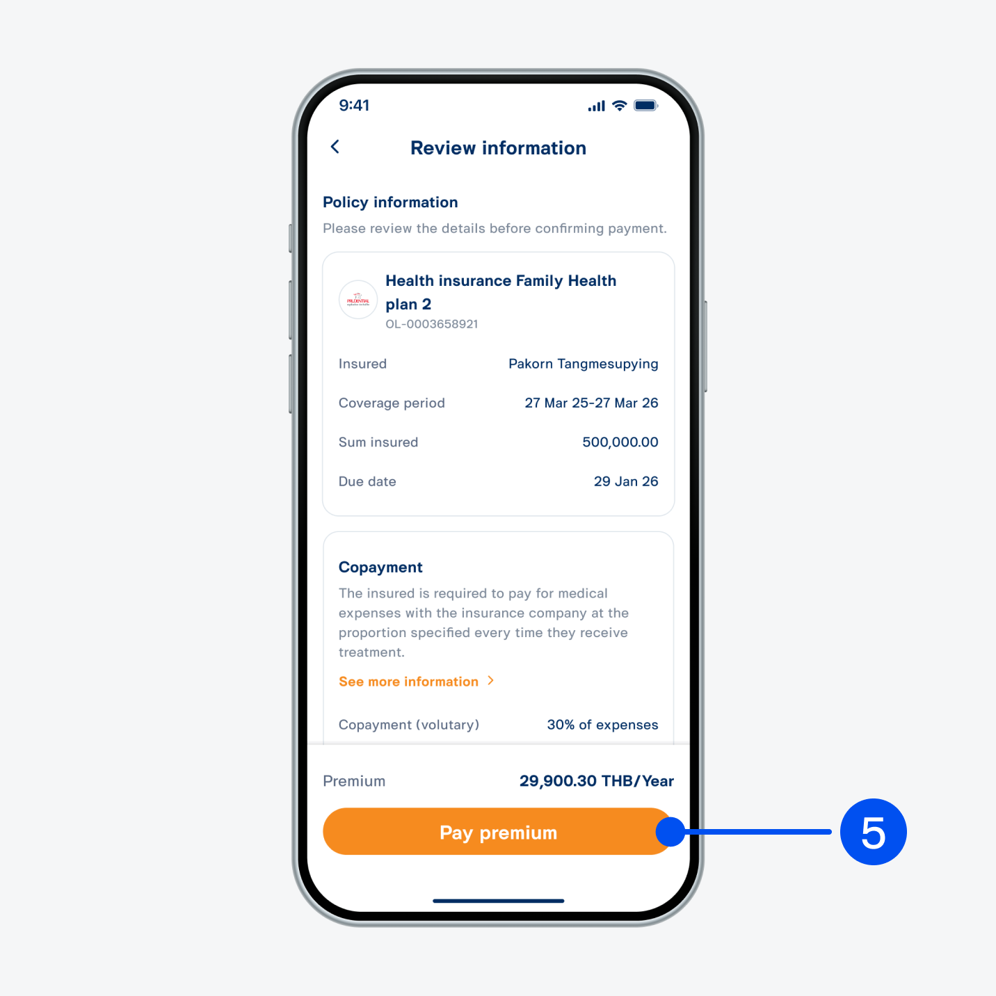 Review details, then select “Pay premium”.