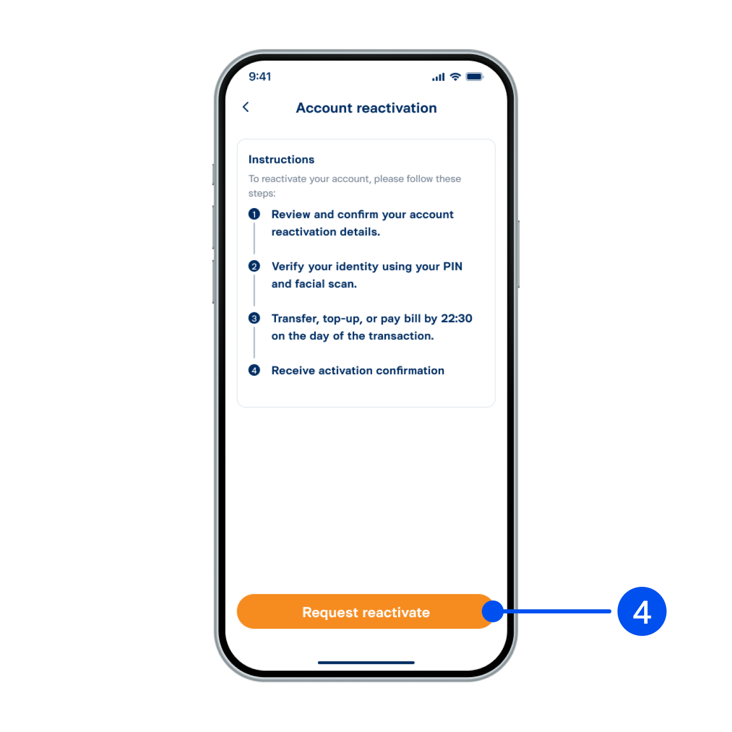 4. Read instructions for&nbsp;reactivation, then select Request reactivate”.