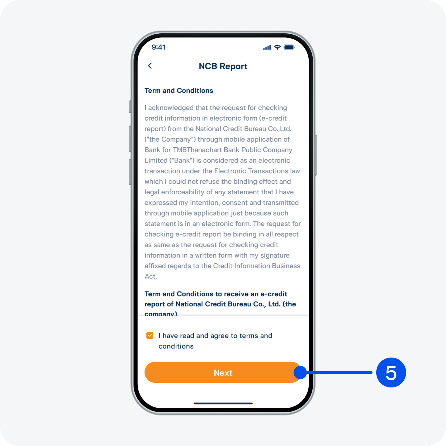Read and accept terms and conditions, then select 