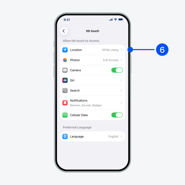 Select “ttb touch”, then select “Location”.