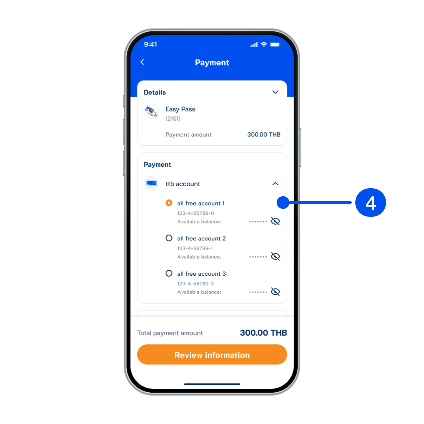 4. Select account for payment.