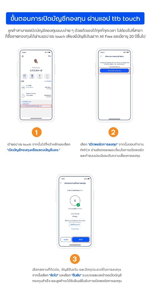 ขั้นตอนการเปิดบัญชีกองทุน ผ่านแอป ttb touch