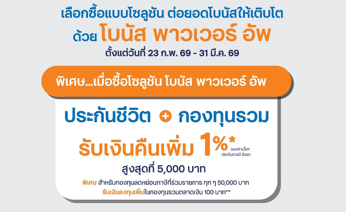 โซลูชัน โบนัส พาวเวอร์ อัพ รับเงินคืนเพิ่ม 1% สูงสุดที่ 5,000 บาท