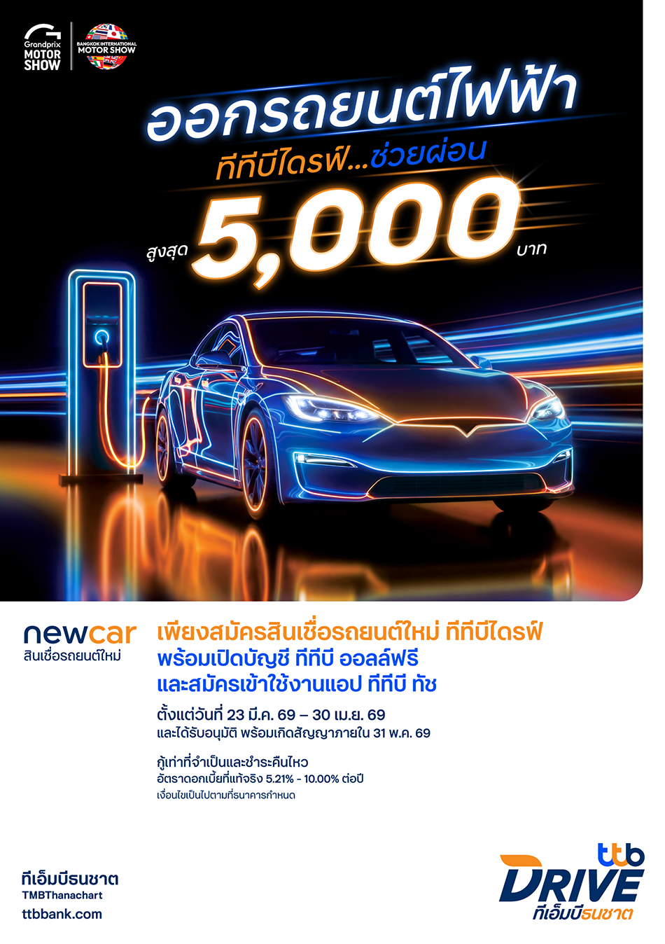 เพียงสมัครสินเชื่อรถยนต์ใหม่ ทีทีบีไดรฟ์ พร้อมเปิดบัญชี ทีทีบี ออลล์ฟรี และสมัครเข้าใช้งาน แอป ทีทีบี ทัช