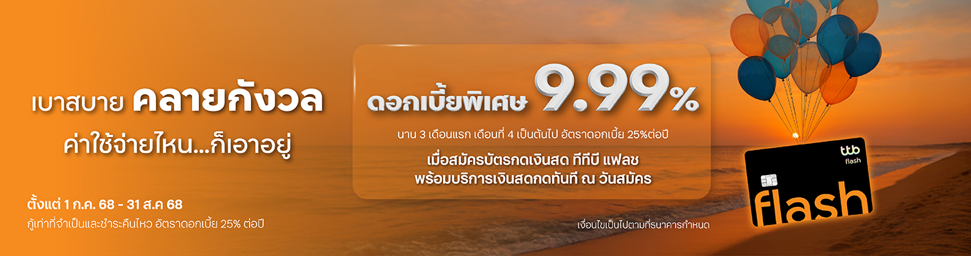 พิเศษ ดอกเบี้ย 9.99% ต่อปี นาน 3 เดือนแรก