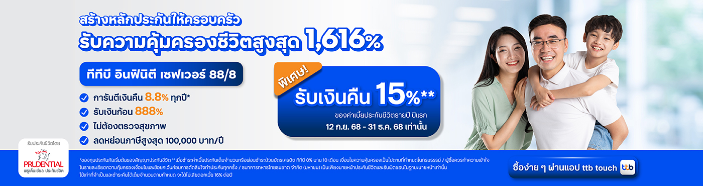 รับเงินคืน 15% ของค่าเบี้ยประกันรายปี ปีแรก