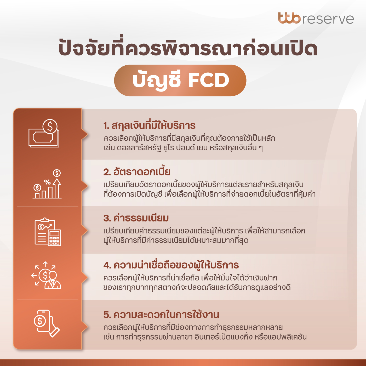 ปัจจัยที่ควรพิจารณาก่อนเปิดบัญชี FCD